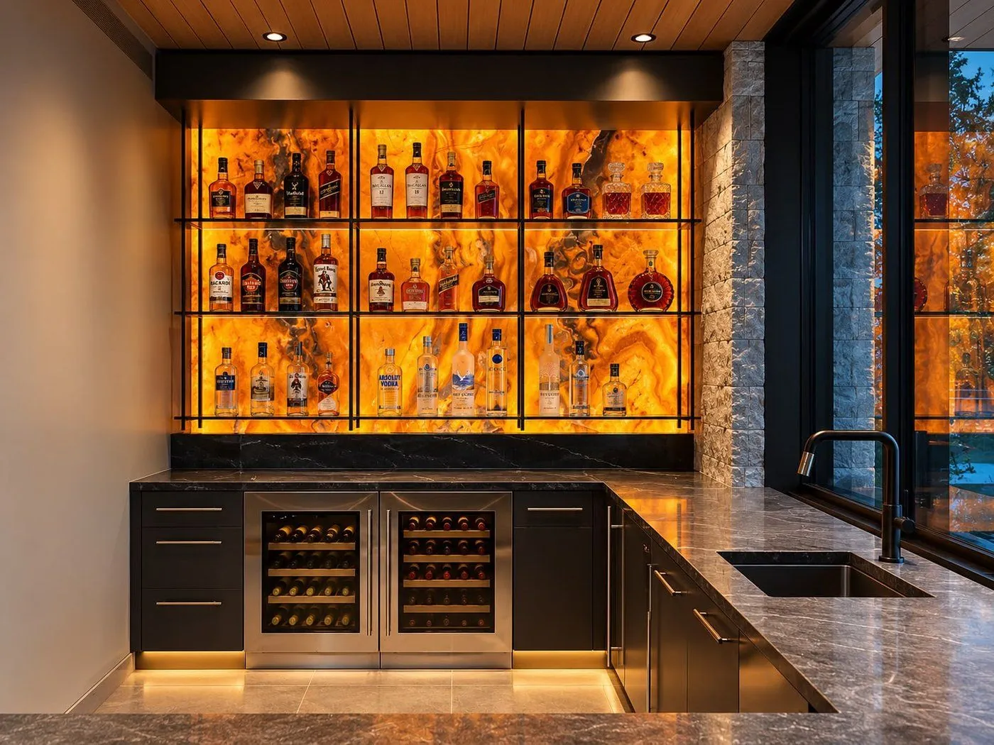 Marine Drive - Skybar - Backlit Onyx Bar & Wine Storage