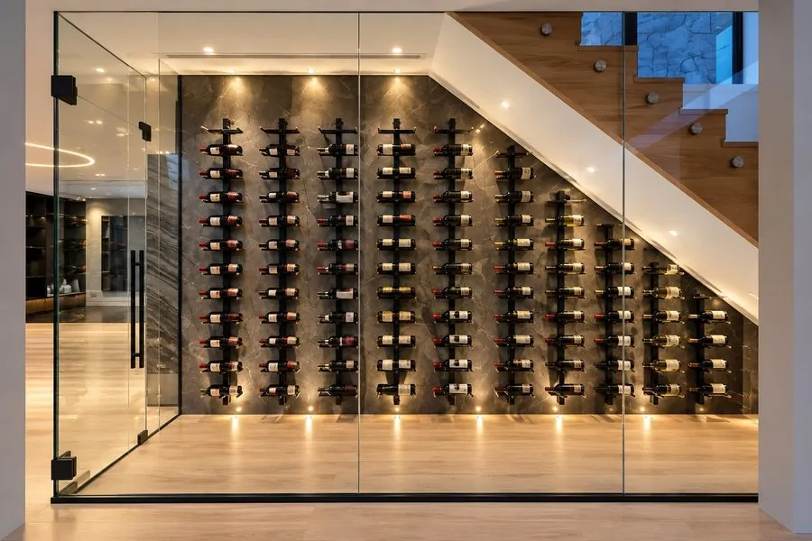 Frameless Wine Cellar Enclosures (Architectural Glass, Showcase Your Collection) — installed wine cellar enclosure